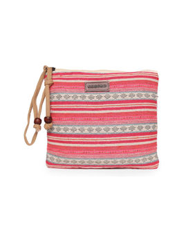 Astrid - Pink Striped Woven Makeup-Travel Pouch with Tassels