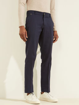 Guess - Men Blue Solid Mid-Rise Regular Fit Myron Dressy Pant