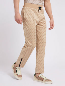 Guess - Men Beige Printed Mid-Rise Regular Fit Trackpant