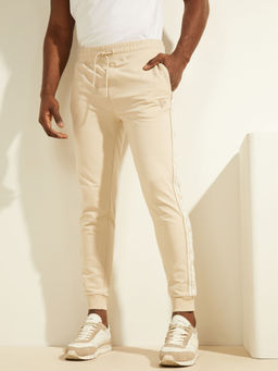 Guess - Men Cream Solid Mid-Rise Regular Fit Arlo Long Joggers
