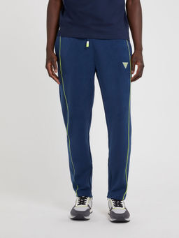 Guess - Men Blue Solid Mid-Rise Full Length Trackpant