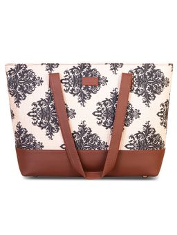 Zouk - Women's Handcrafted Cream and Black Mughal Motif Shoulder Tote Bag