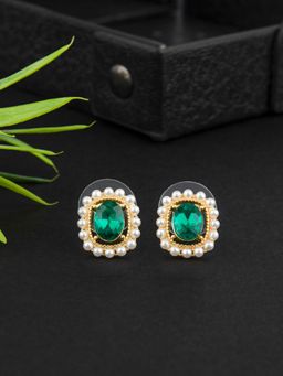 E2O - Gold and Green Gold-Plated Beaded Circular Drop Earrings