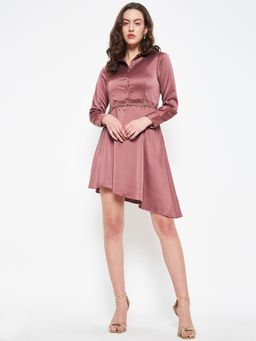 CAMLA - Barcelona Satin Mauve High Low A-Mini Dress