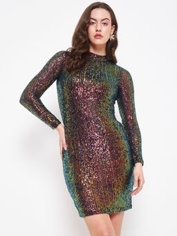 CAMLA - Barcelona High Neckline Multicoloured Sequin Bodycon Mini Dress For Women