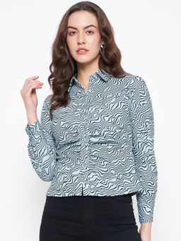 CAMLA - Barcelona Women Abstract Print Mint Green Ruched Shirt
