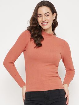 CAMLA - Barcelona High Neckline Orange Ribbed Top