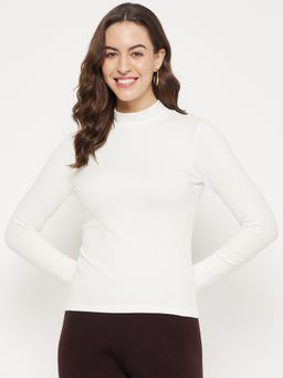 CAMLA - Barcelona High Neckline White Ribbed Top
