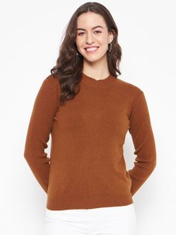CAMLA - Barcelona Ribbed Sleeve Shimmery Brown Knit Top For Women