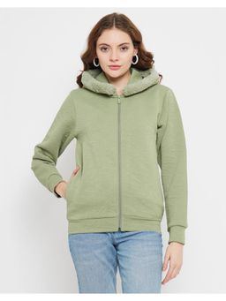 Madame - Faux Fur Hood Apple Green Sweatshirt