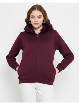 Madame - Faux Fur Hood Wine Sweatshirt