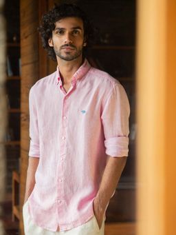 Andamen - Pink Opera Linen Slim Casual Shirt