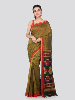 PinkLoom - Womens Cotton Saree with Unstitched Blouse-Green