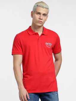 Jack & Jones - Red Logo Print Polo Neck T-shirt