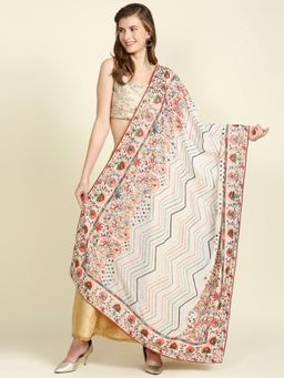 Dupatta Bazaar - Womens White Georgette Dupatta with Heavy Embroidery & Mirror Work