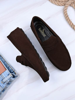Louis Stitch - Brown Italian Suede Leather Handmade Driving Loafers