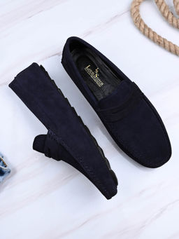 Louis Stitch - Blue Italian Suede Leather Handmade Driving Loafers