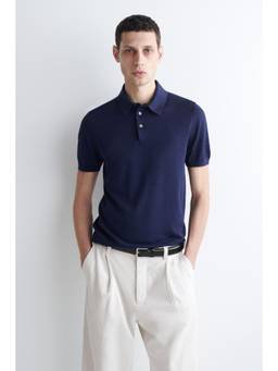 COS - Men Blue SLIM KNITTED SILK POLO SHIRT