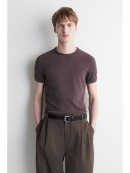 COS - Men Brown SLIM RIBBED COTTON T-SHIRT