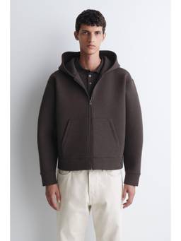 COS - Men Brown OVERSIZED SCUBA-JERSEY ZIP-UP HOODIE