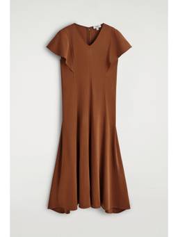 COS - Women Brown PETAL-SLEEVE COTTON MIDI DRESS