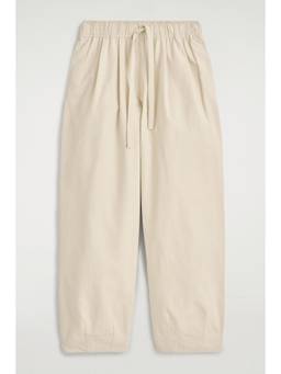 COS - Women Beige COTTON TAPERED DRAWSTRING TROUSERS