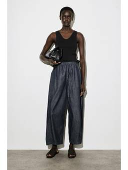 COS - Women Blue BARREL-LEG DENIM DRAWSTRING TROUSERS