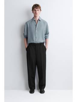 COS - Men Black WOOL-BLEND RELAXED-FIT STRAIGHT-LEG TROUSERS