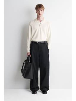 COS - Men Black PLEATED COTTON RELAXED-FIT WIDE-LEG TROUSERS