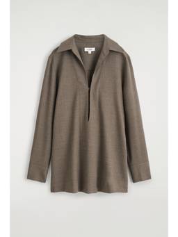 COS - Women Brown OPEN-COLLAR WOOL-BLEND SHIRT