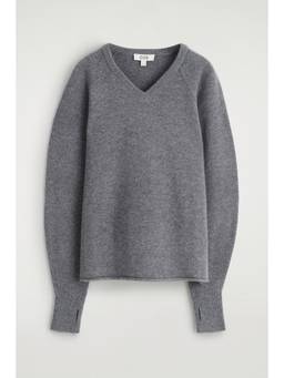 COS - Women Grey MERINO WOOL V-NECK JUMPER