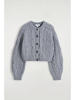 COS - Women Grey CABLE-KNIT MERINO WOOL CARDIGAN