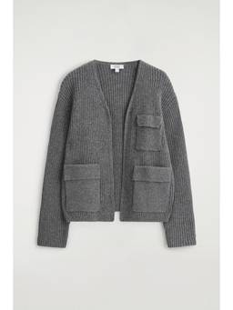 COS - Women Grey RIBBED MERINO WOOL UTILITY CARDIGAN