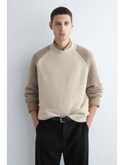 COS - Men Beige COLOUR-BLOCK PURE CASHMERE JUMPER