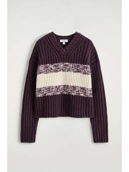 COS - Women Red TEXTURED MERINO WOOL V-NECK JUMPER