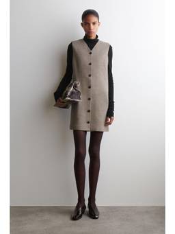 COS - Women Beige MERINO WOOL BUTTONED SHIFT MINI DRESS
