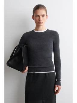 COS - Women Grey SEAMLESS MERINO WOOL LONG-SLEEVED TOP