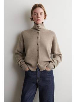 COS - Women Beige MERINO WOOL FUNNEL-NECK CARDIGAN