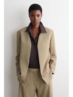 COS - Women Beige COLLARLESS WOOL-TWILL BLAZER