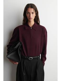 COS - Women Red MERINO WOOL-YAK ZIP-UP POLO SHIRT