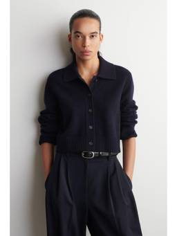 COS - Women Blue COLLARED MERINO WOOL CARDIGAN
