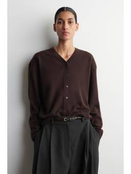 COS - Women Brown MERINO WOOL V-NECK CARDIGAN