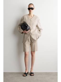 COS - Women Beige STRUCTURED COLLARLESS LINEN BLAZER