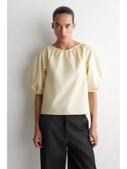 COS - Women Yellow GATHERED PUFF-SLEEVE BLOUSE