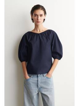 COS - Women Blue GATHERED PUFF-SLEEVE BLOUSE