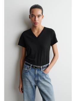 COS - Women Black COTTON V-NECK T-SHIRT