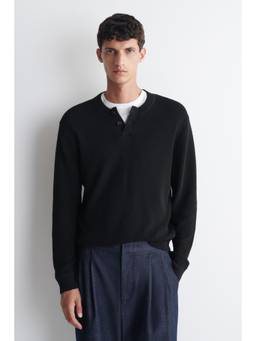 COS - Men Black KNITTED COTTON HENLEY JUMPER