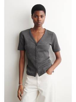 COS - Women Grey POINTELLE-KNIT SHORT-SLEEVED CARDIGAN