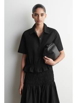 COS - Women Black SMOCKED SEERSUCKER SHIRT
