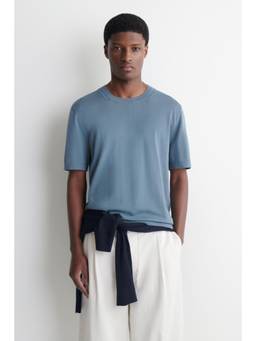 COS - Men Blue KNITTED COTTON T-SHIRT